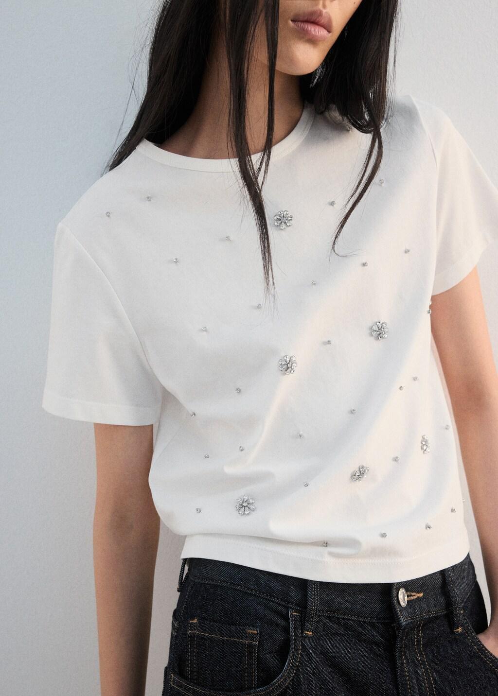 White Strass Cotton T-Shirt, White, large image number 5