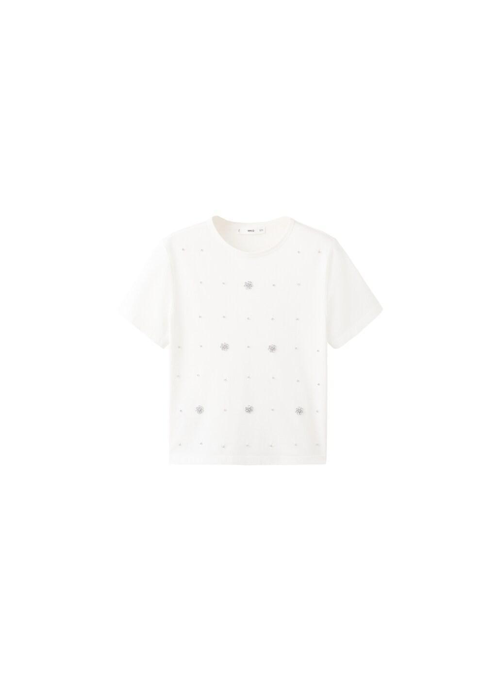 White Strass Cotton T-Shirt, White, large image number 6