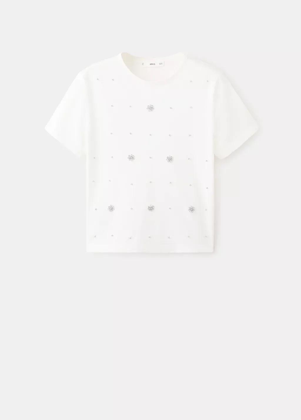 White Strass Cotton T-Shirt, White, large image number 7