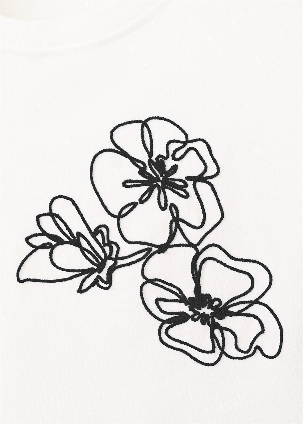 White Floral-Embroidered Cotton T-Shirt, Natural White, medium