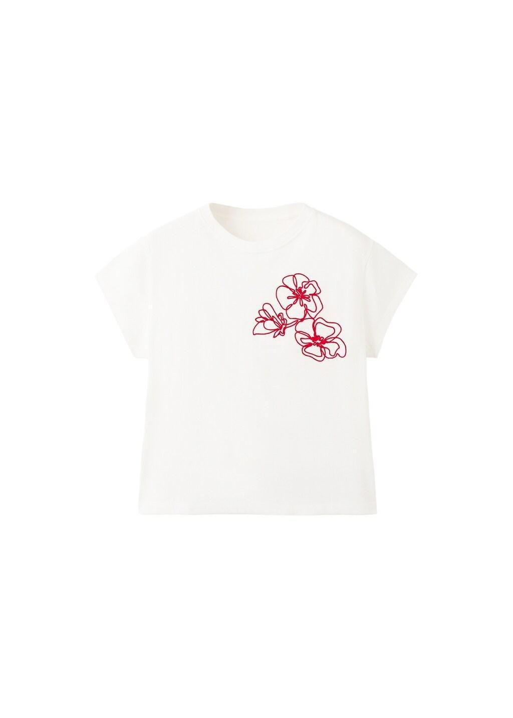 White Floral-Embroidered Cotton T-Shirt, Natural White, large image number 6