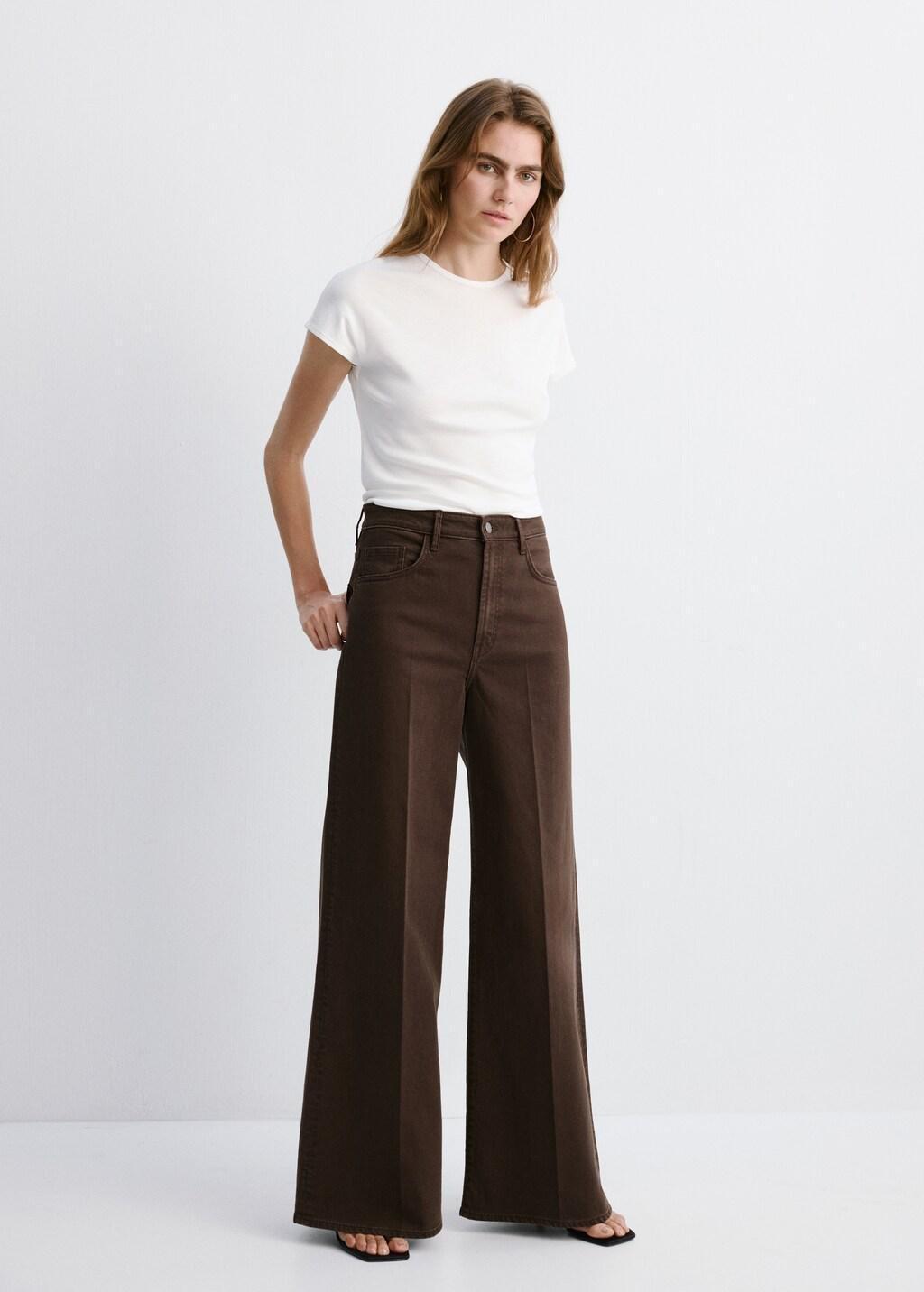 Brown High-Waisted Wide Leg Jeans, Dark Brown, medium