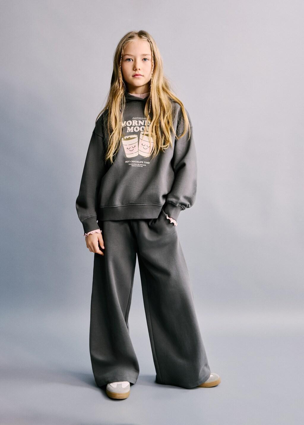 Grey Printed Hoodie, Kids Girl, Charcoal, medium