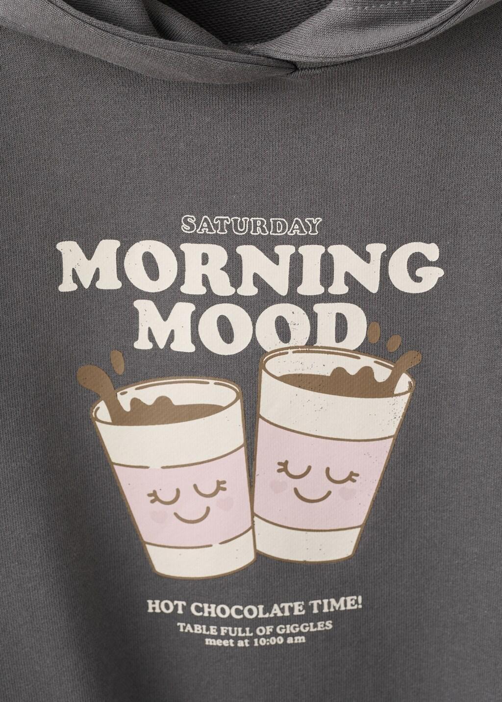 Grey Printed Hoodie, Kids Girl, Charcoal, medium