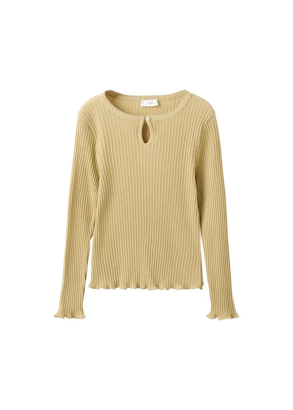 Green Ribbed Long-Sleeved T-Shirt, Kids Girls, Dark Green, large image number 2