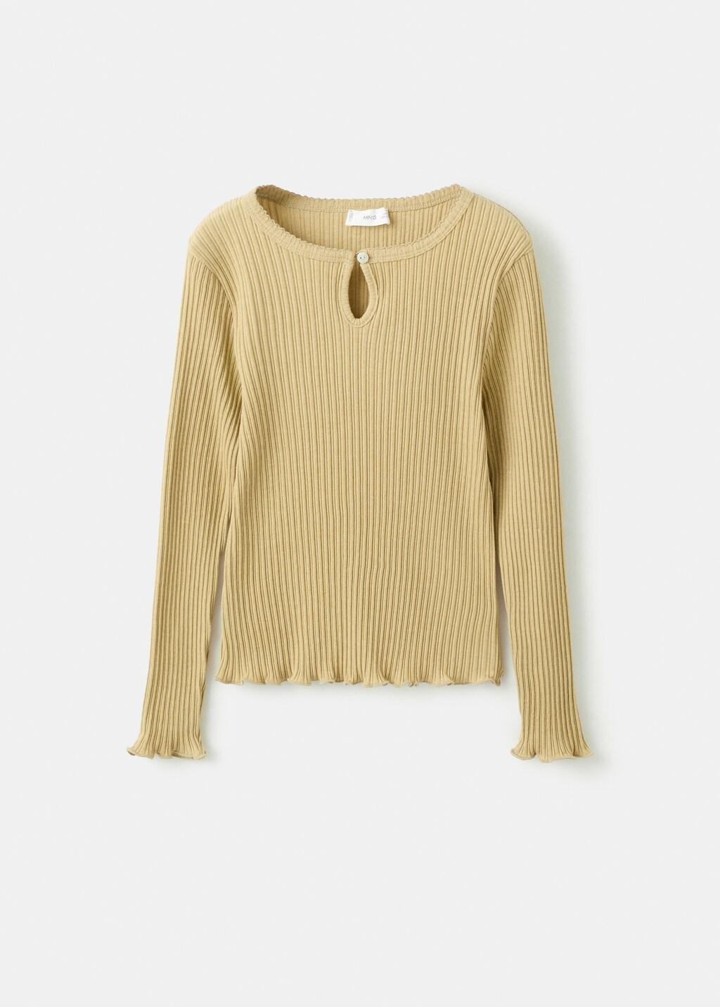 Green Ribbed Long-Sleeved T-Shirt, Kids Girls, Dark Green, large image number 3