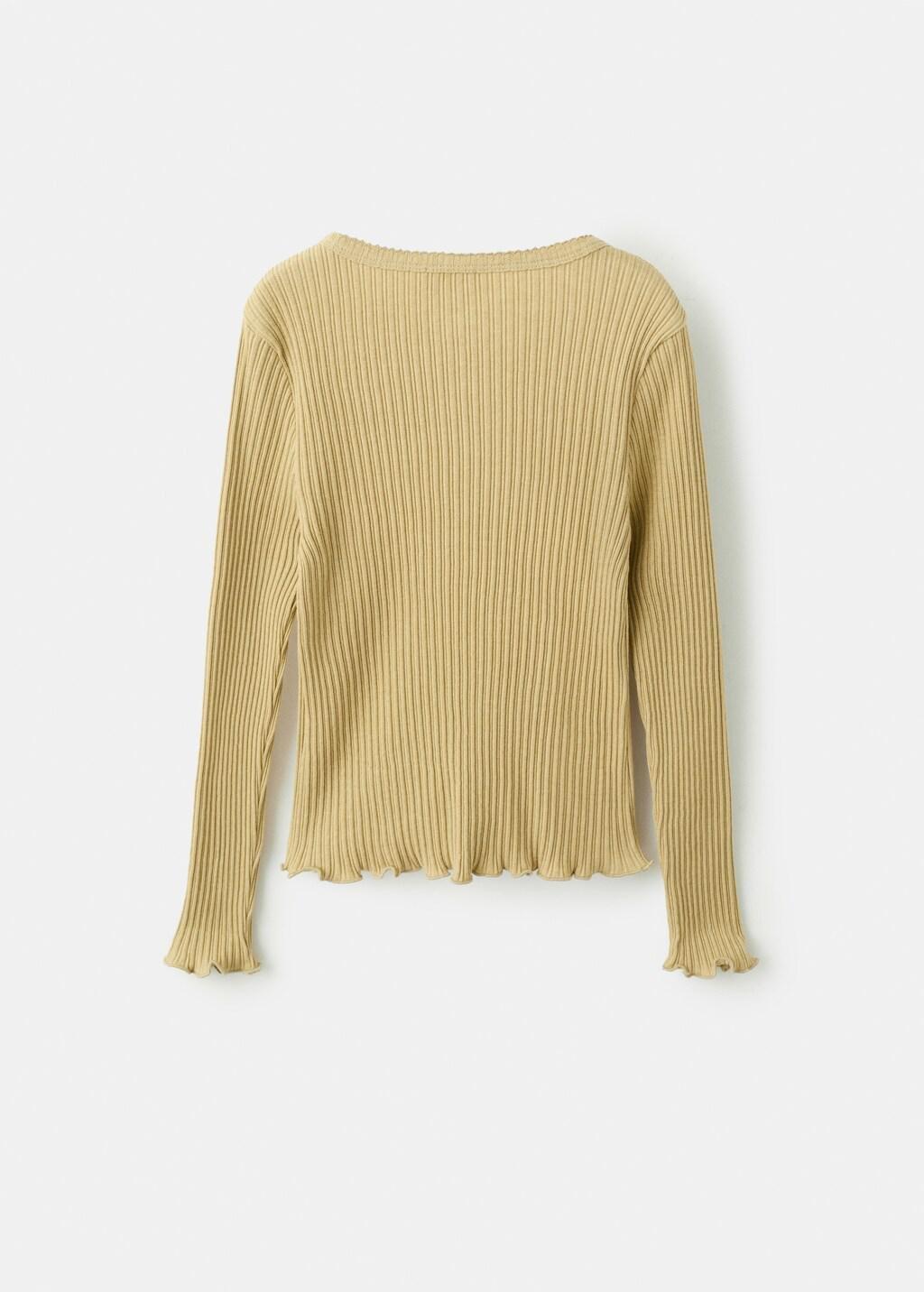 Green Ribbed Long-Sleeved T-Shirt, Kids Girls, Dark Green, large image number 5