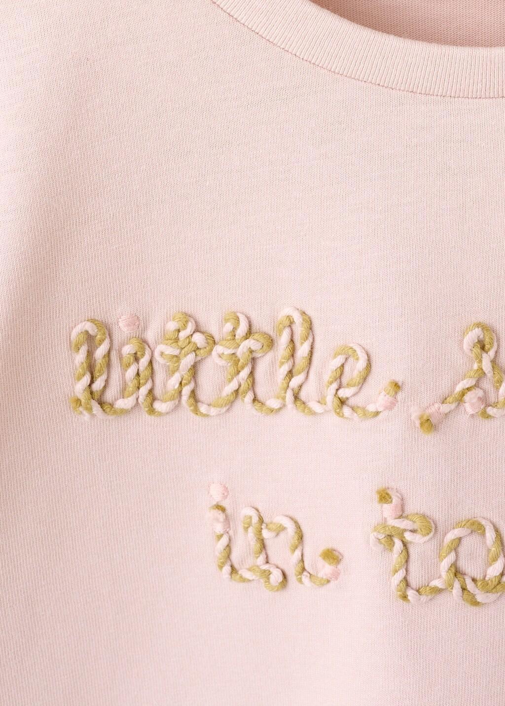 Pink Cotton Tee With Embroidered Text, Baby Girl, Pink, medium