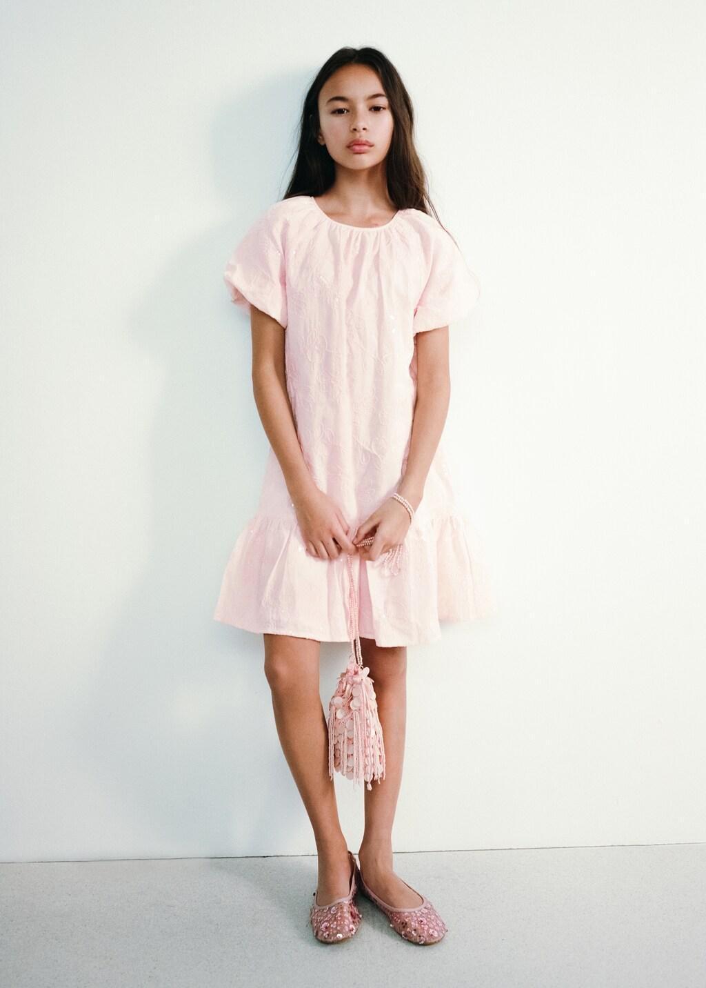 Pink Frill Cotton Dress, Kids Girls, Pink, large image number 0
