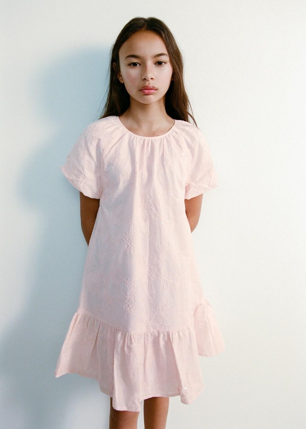 Pink Frill Cotton Dress, Kids Girls, Pink, large image number 4