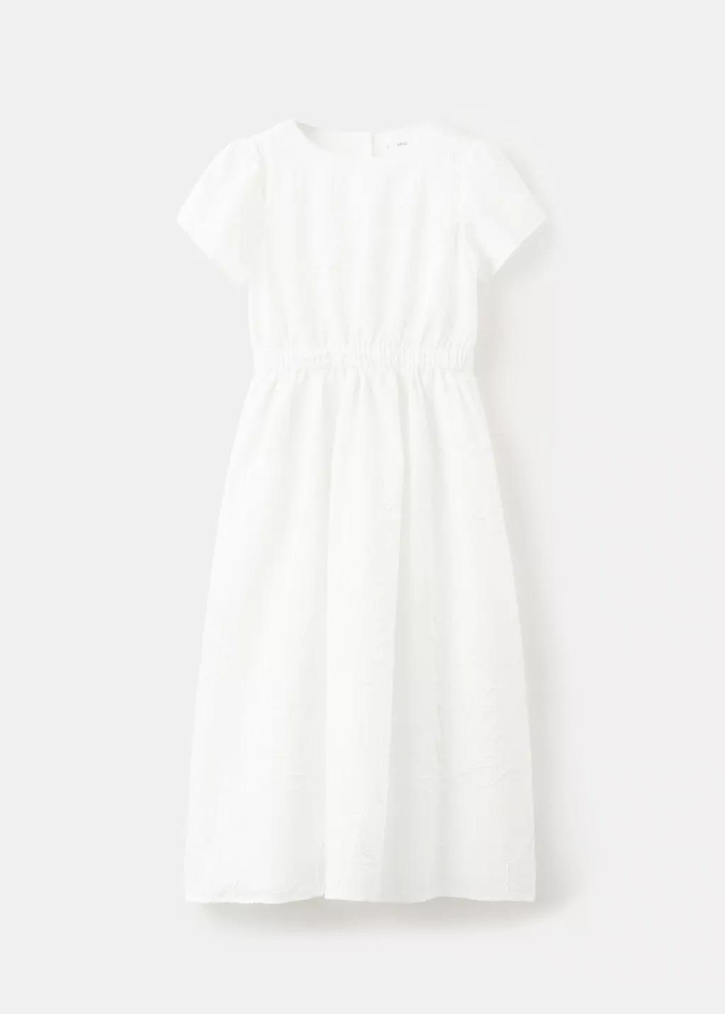 White Embroidered Midi Dress, Kids Girl, White, large image number 1