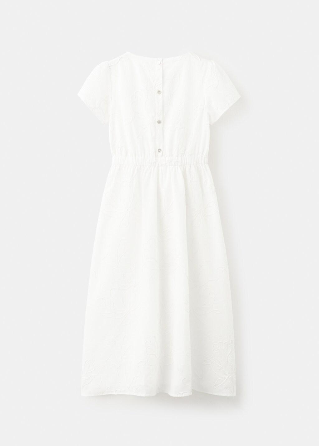 White Embroidered Midi Dress, Kids Girl, White, large image number 3