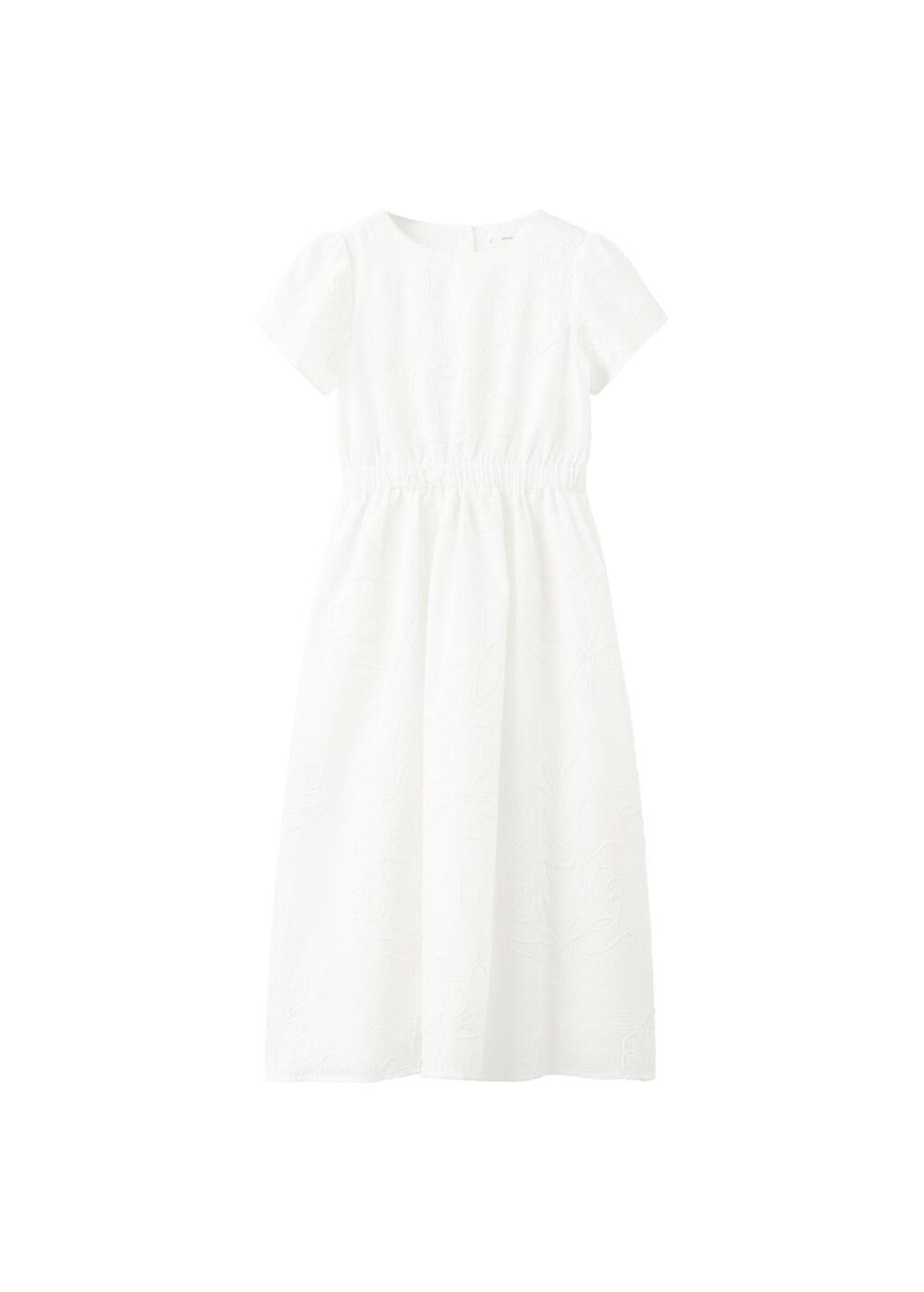 White Embroidered Midi Dress, Kids Girl, White, large image number 4
