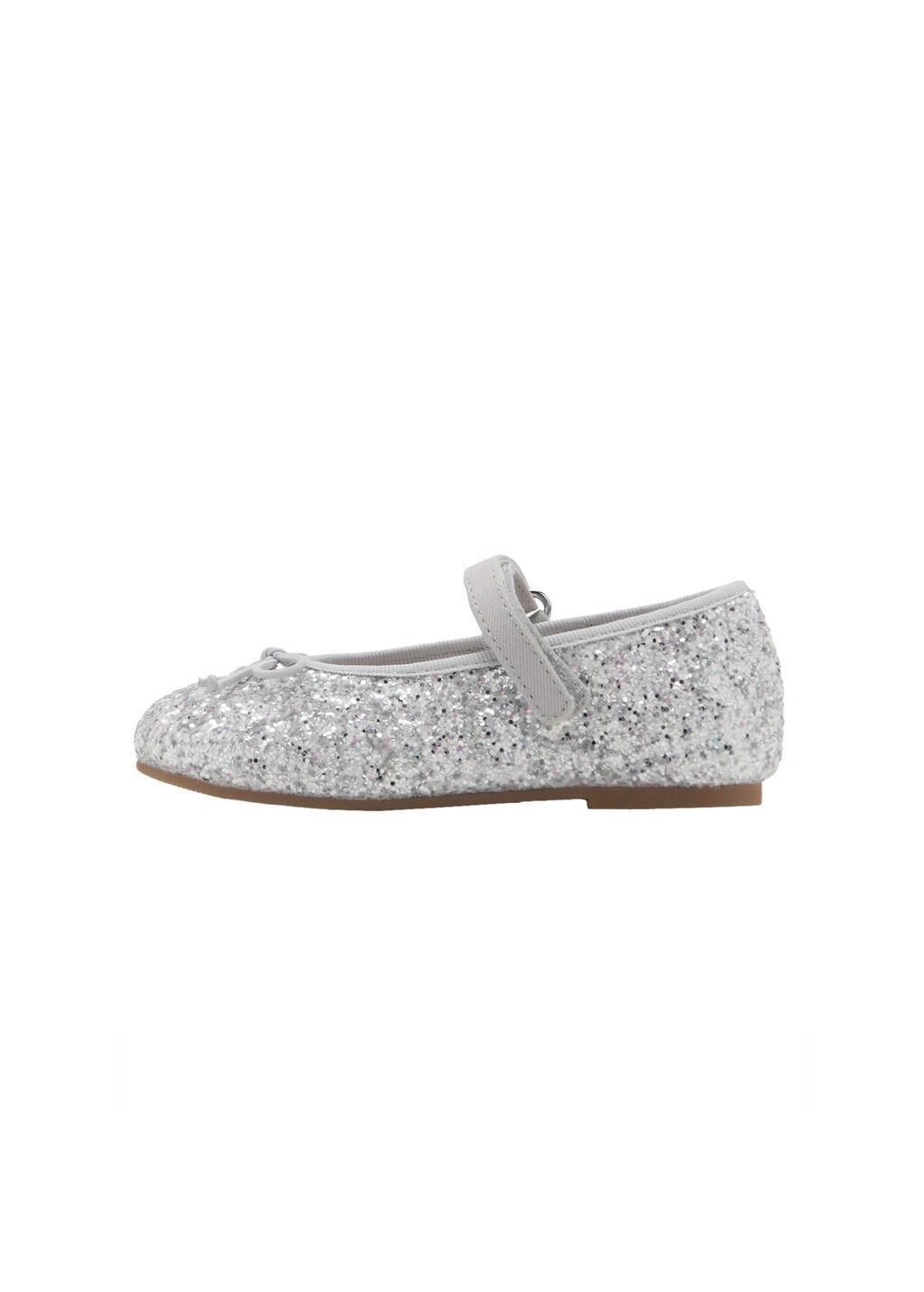 Silver Glitter-Effect Ballet Flats, Baby Girls, Silver, medium
