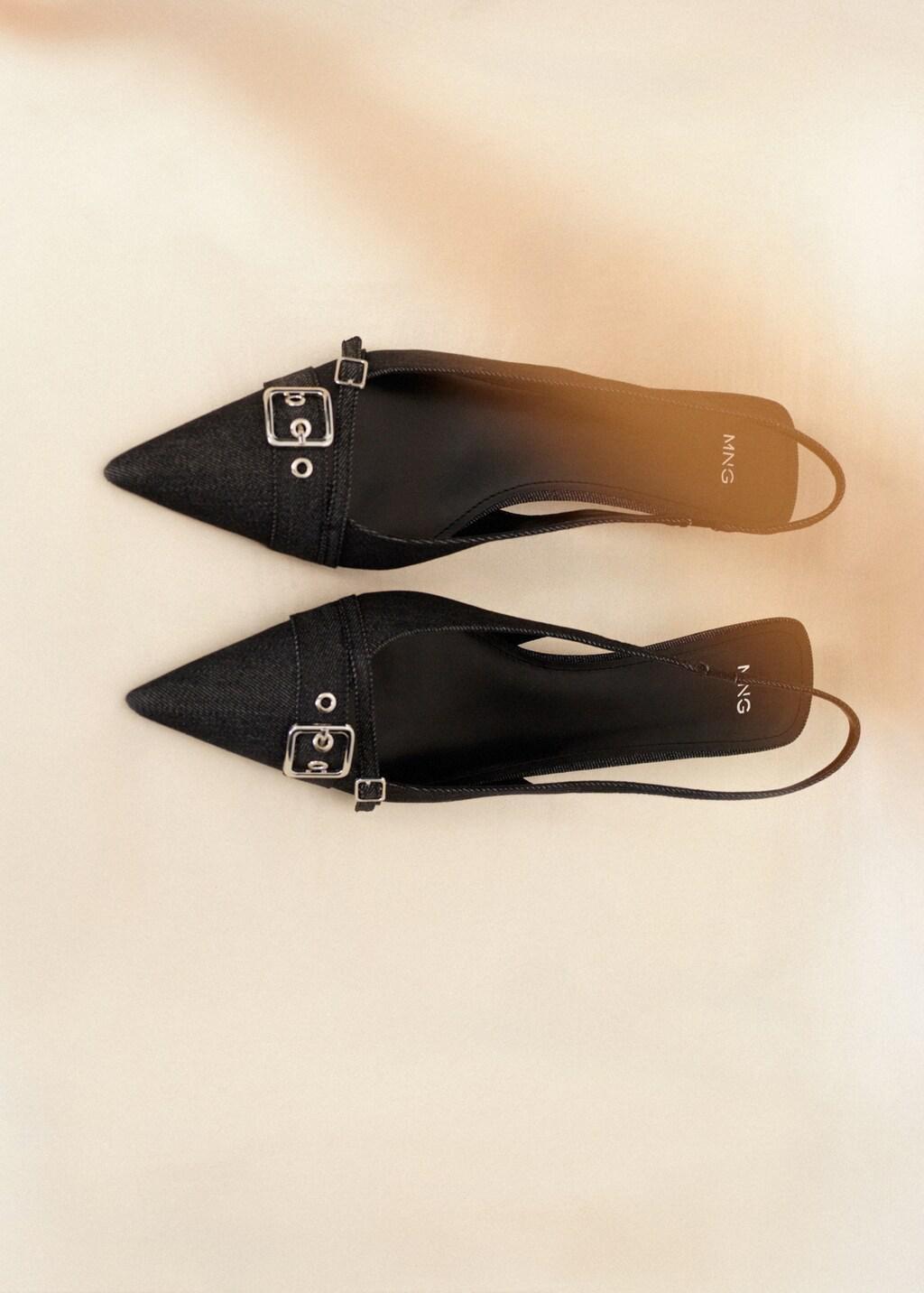 Navy Slingback Denim Shoes With Buckle, Navy, large image number 0