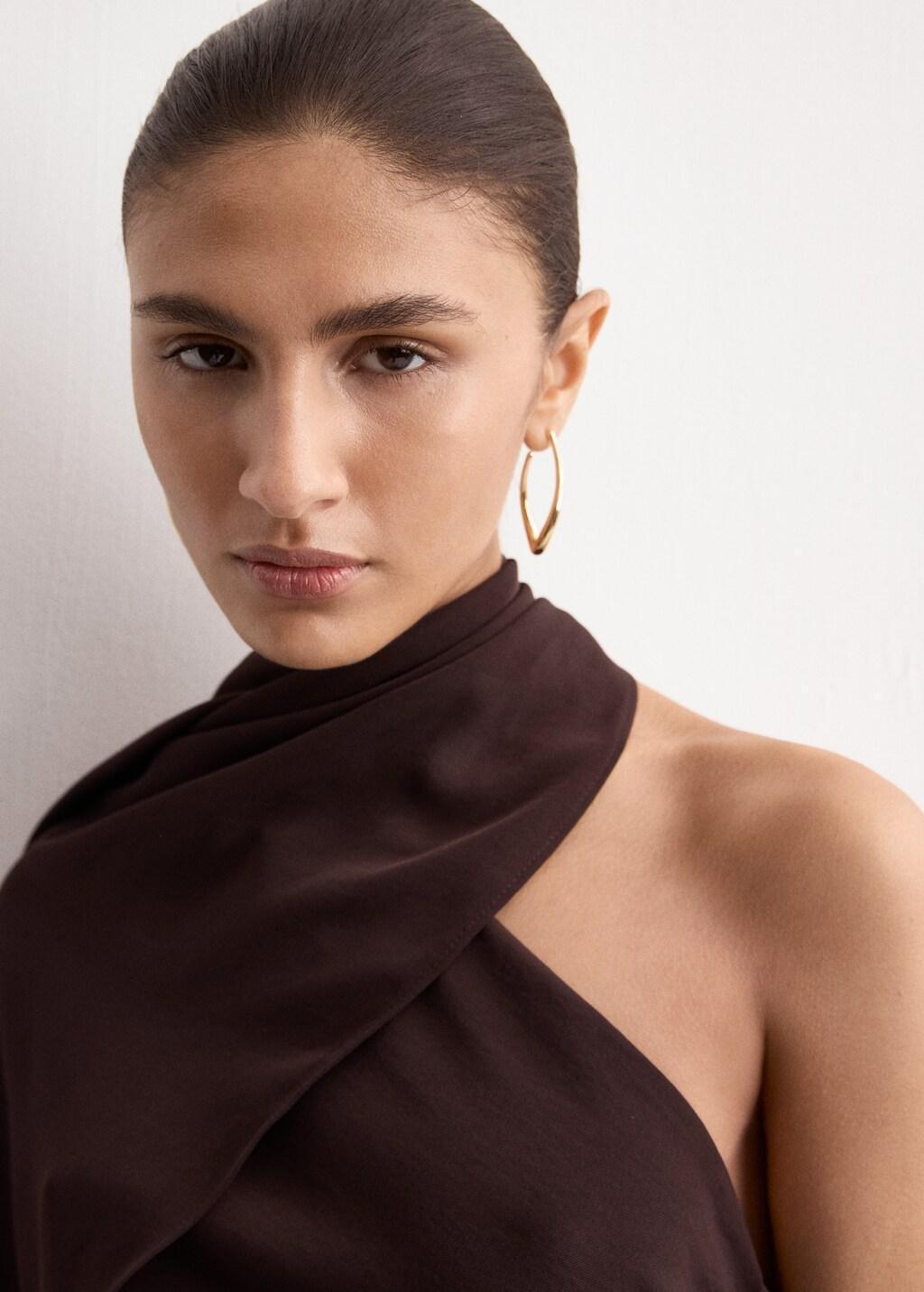 Brown Asymmetrical Dress With Scarf, Dark Brown, large image number 4