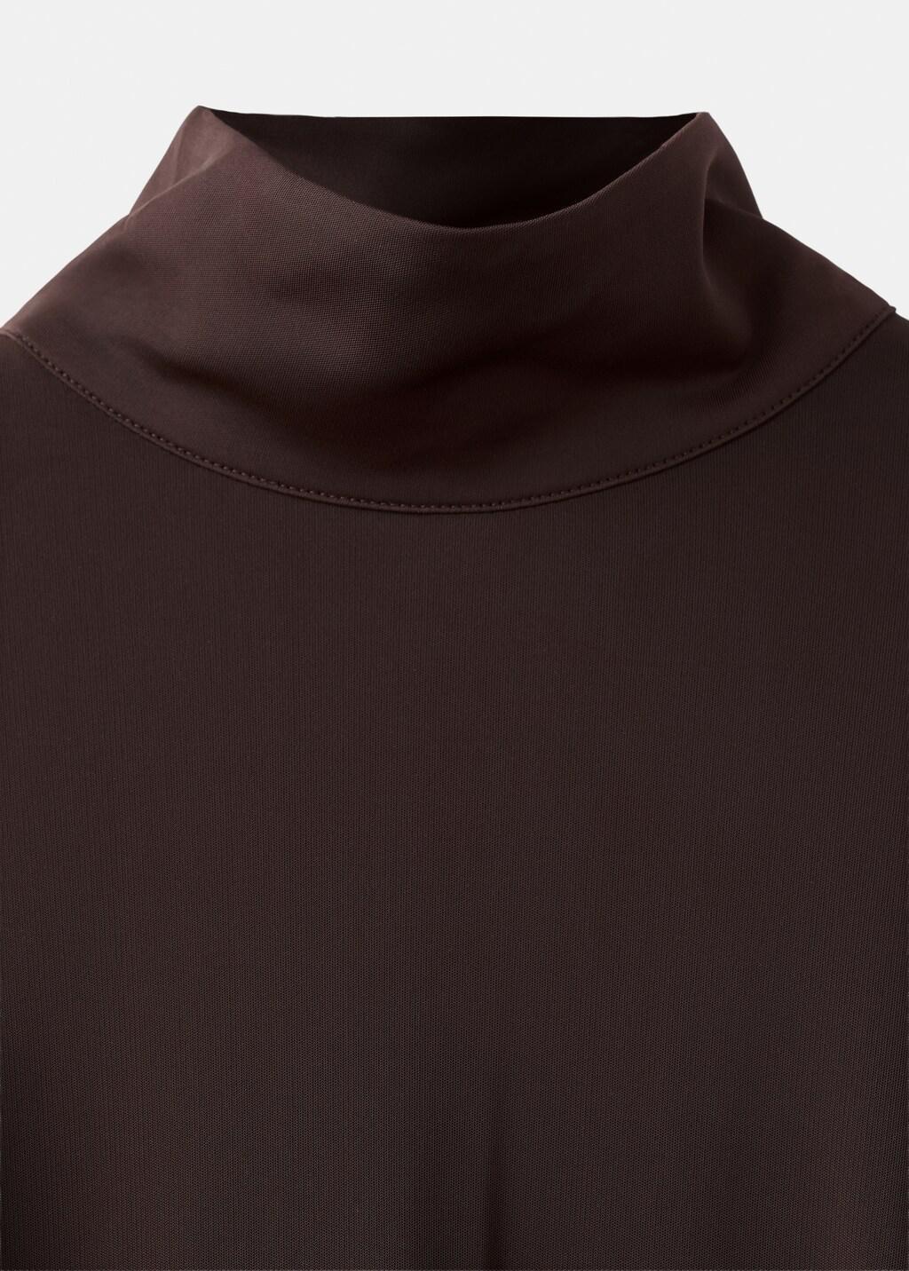 Brown Long-Sleeved Slit Dress, Dark Brown, large image number 1