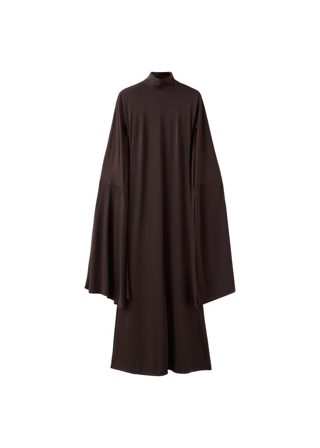 Brown Long-Sleeved Slit Dress, Dark Brown, large image number 5