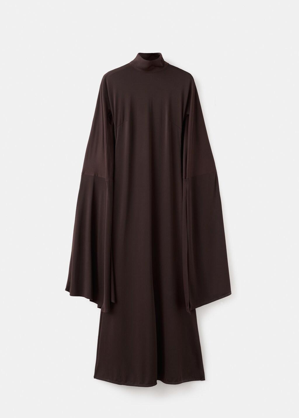 Brown Long-Sleeved Slit Dress, Dark Brown, large image number 6