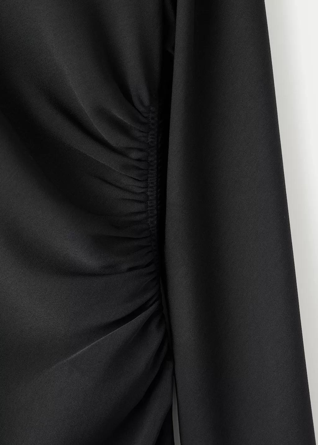 Black Ruched Midi Dress, Black, large image number 1