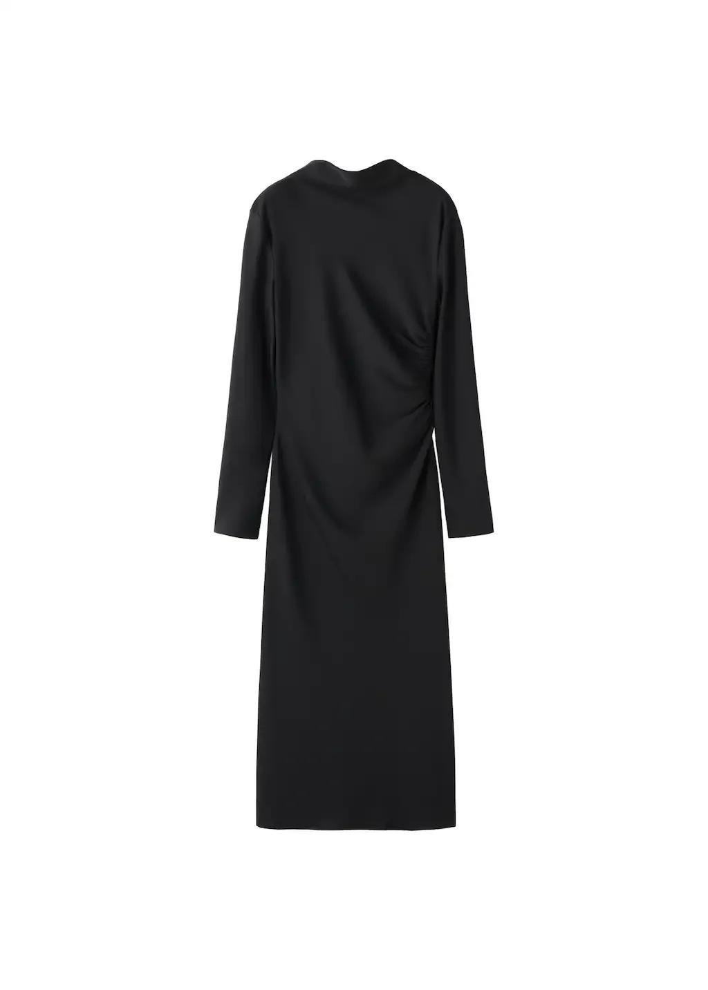 Black Ruched Midi Dress, Black, large image number 7