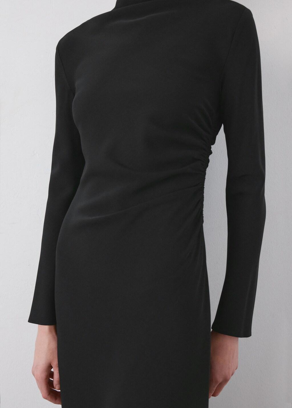 Black Ruched Midi Dress, Black, large image number 7