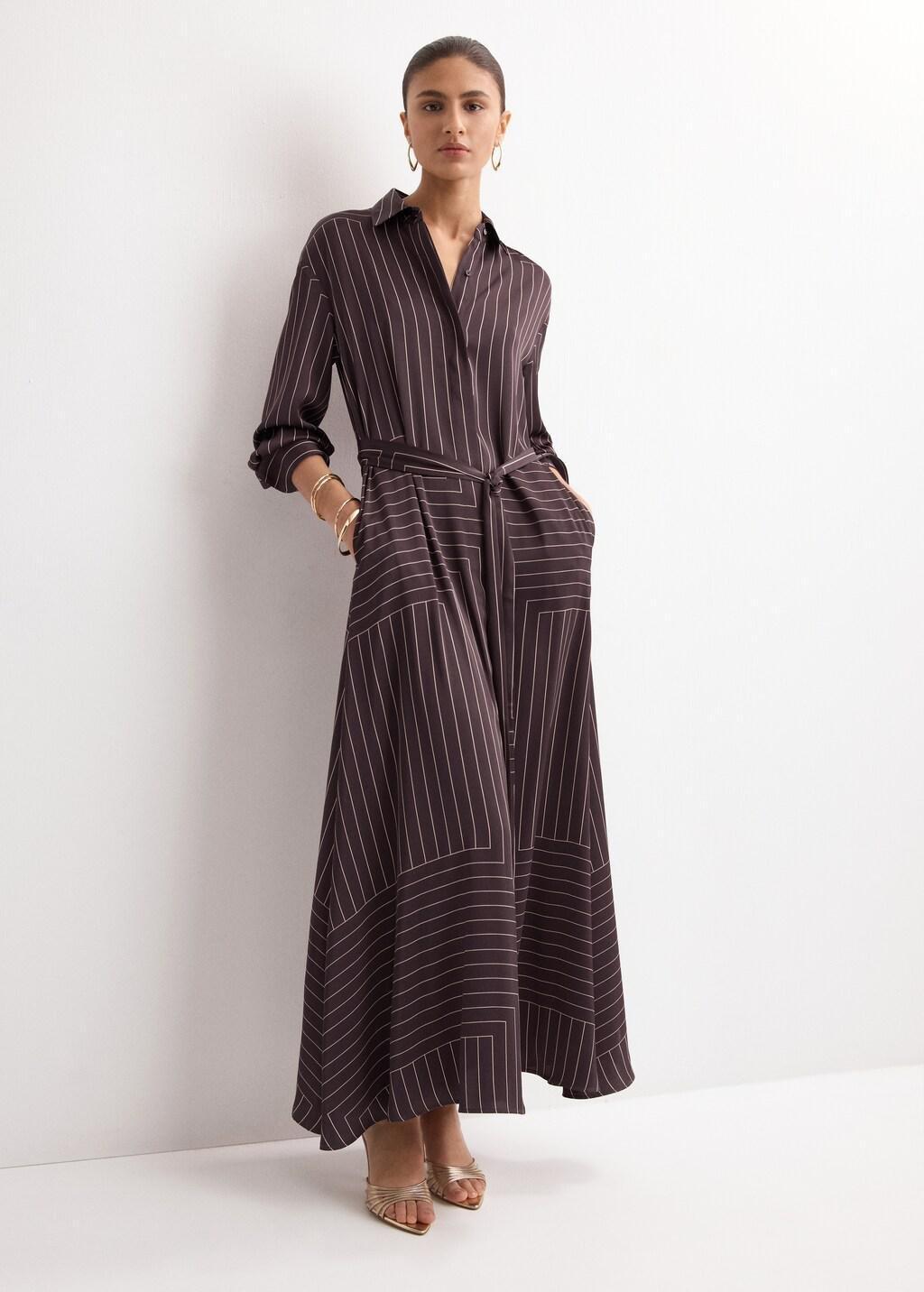 Brown Printed Shirt Dress, Dark Brown, large image number 0