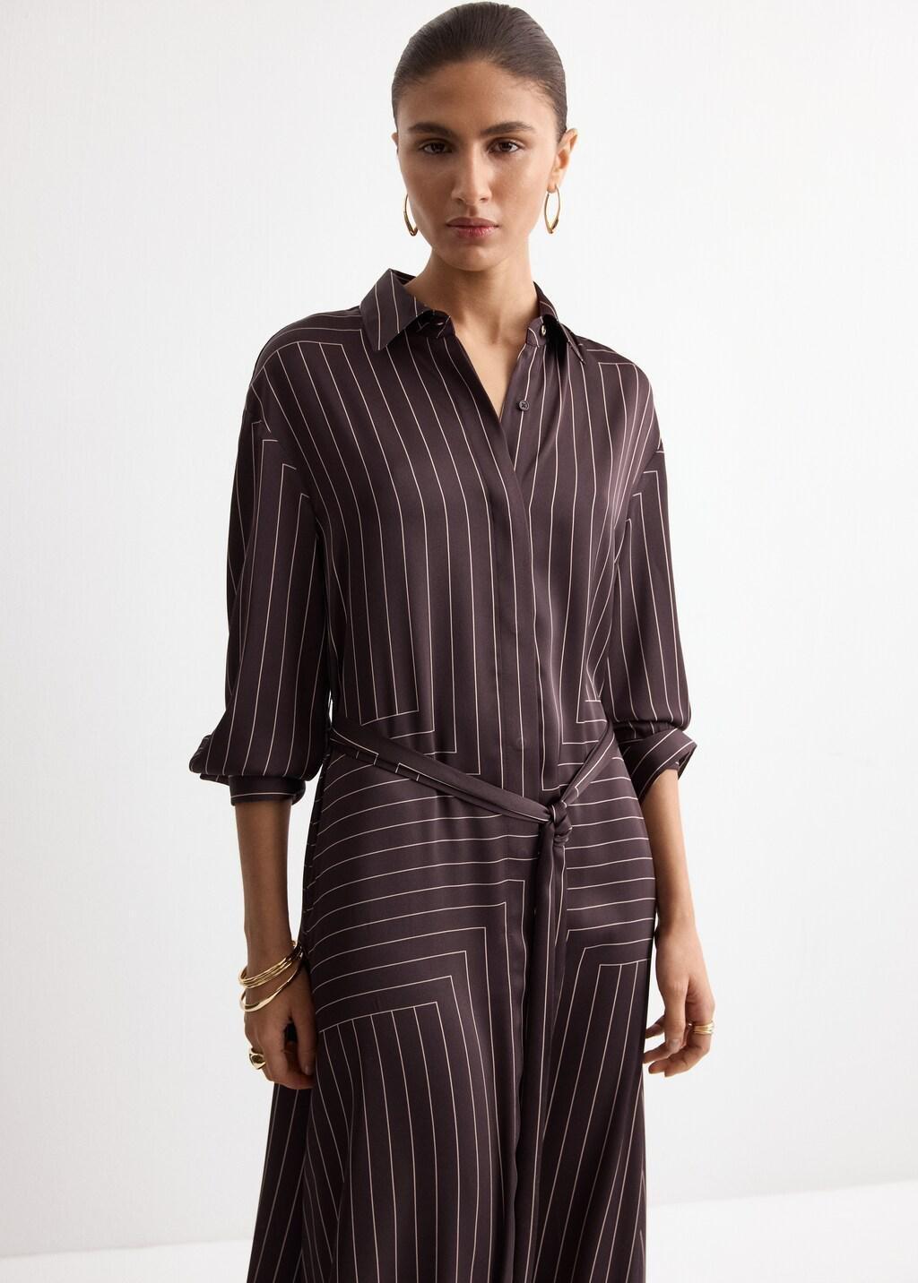 Brown Printed Shirt Dress, Dark Brown, large image number 3