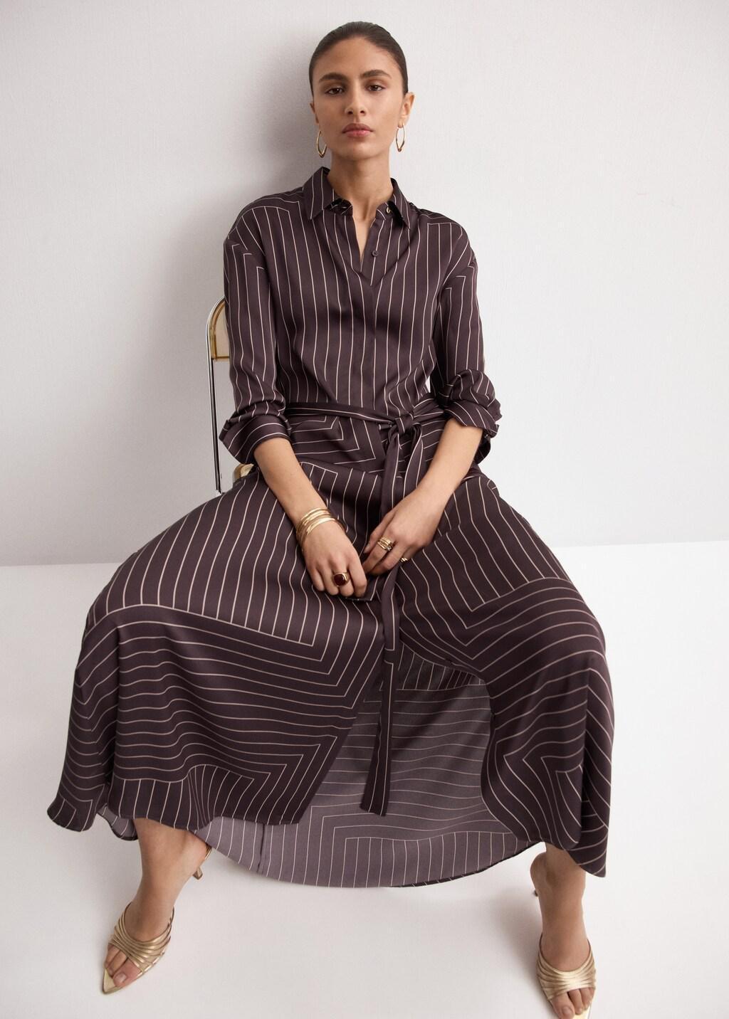 Brown Printed Shirt Dress, Dark Brown, large image number 5