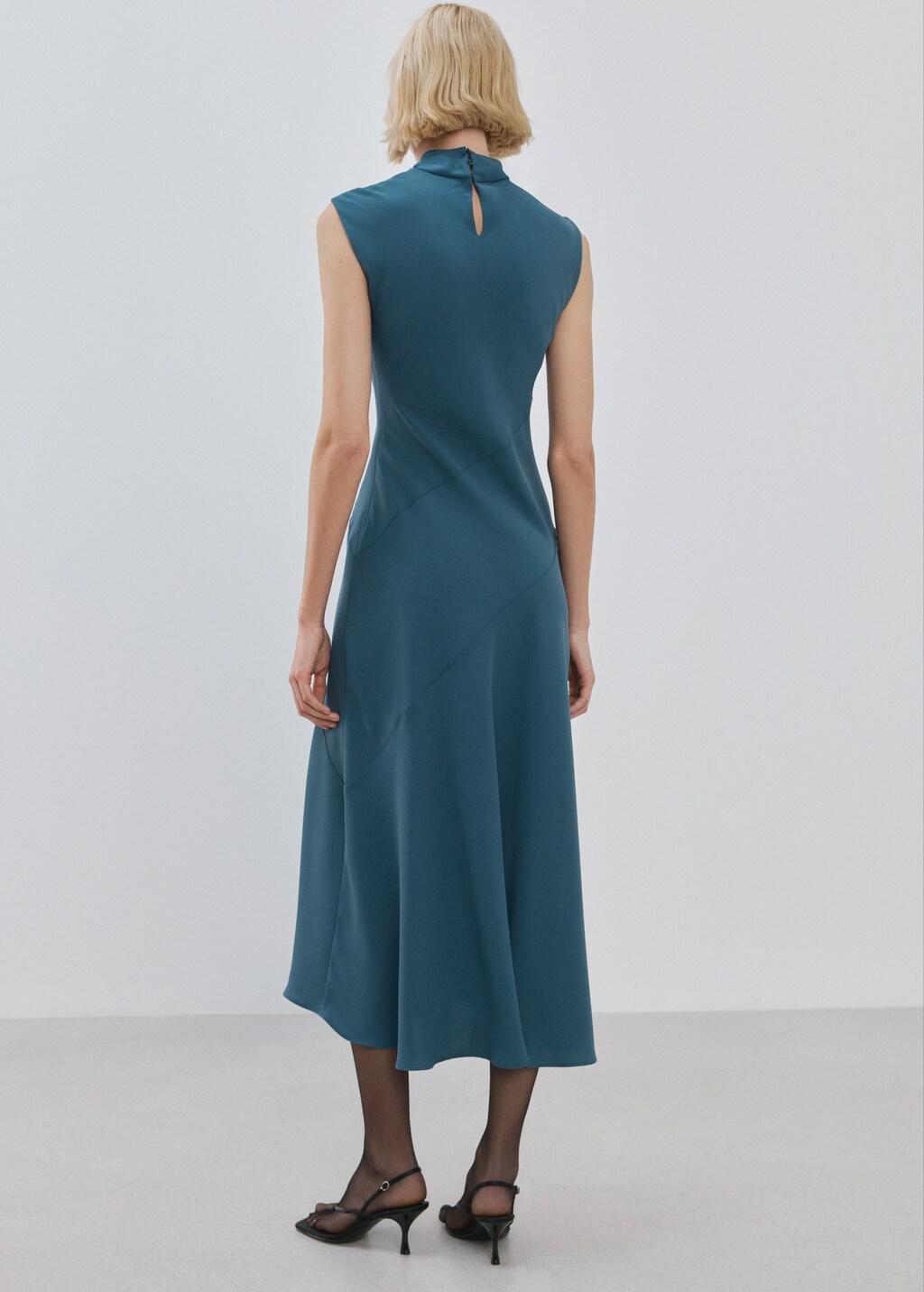 Blue Long Dress With Draped Neck, Medium Blue, medium