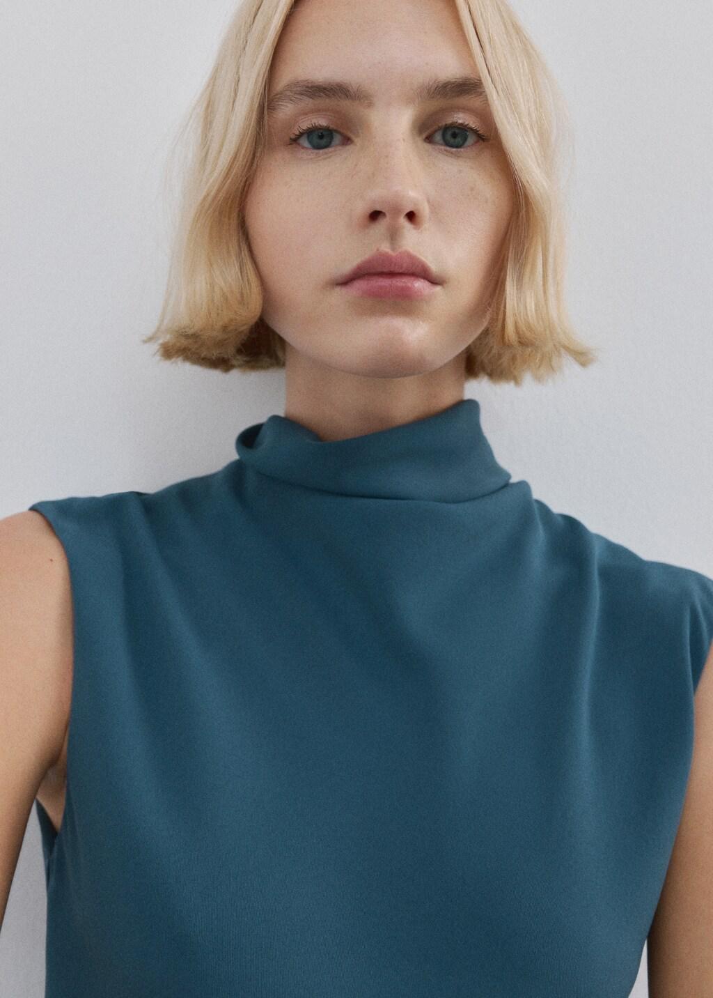 MEDIUM BLUE Long dress with draped neck, Medium Blue, large image number 4