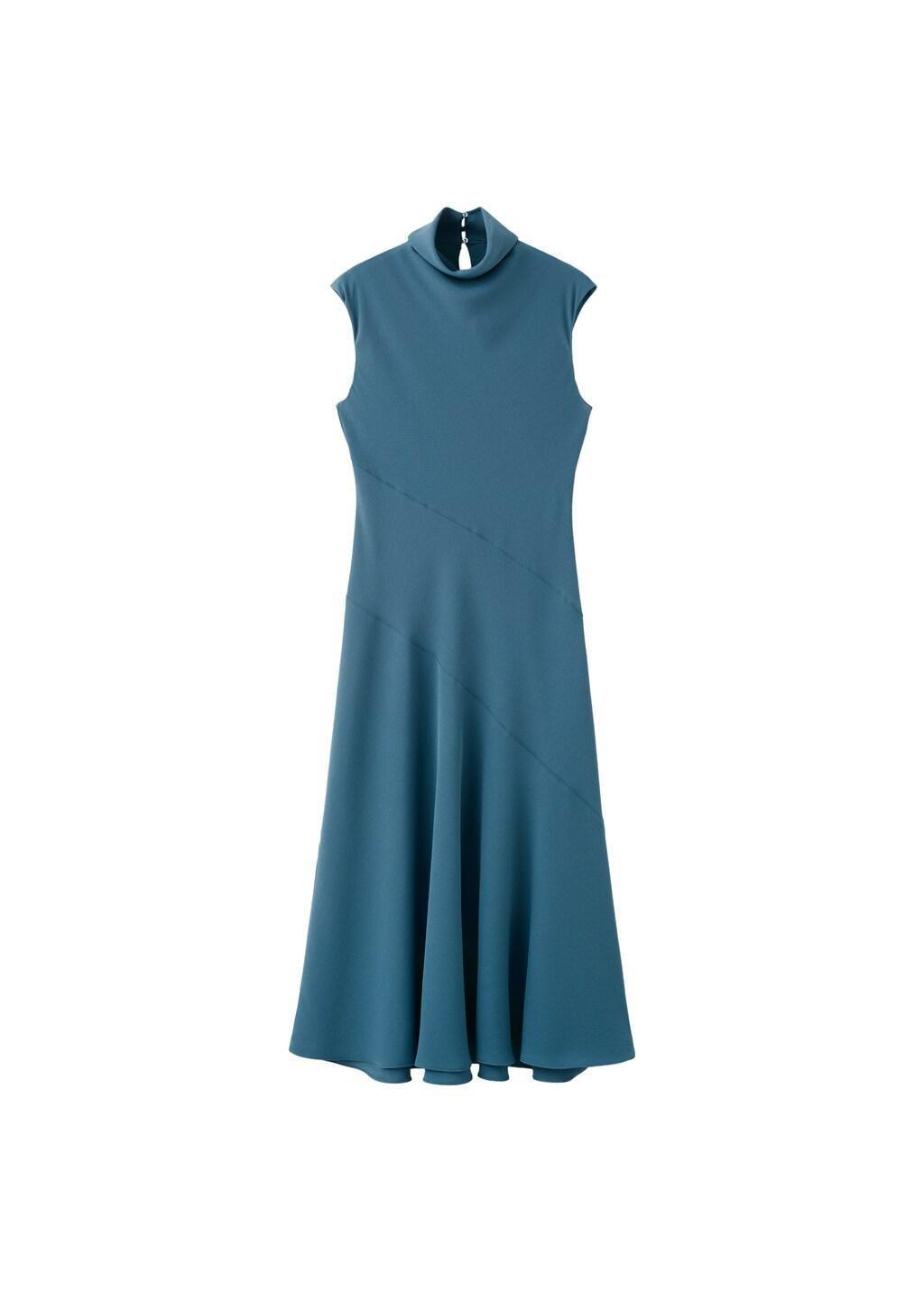Blue Long Dress With Draped Neck, Medium Blue, large image number 6
