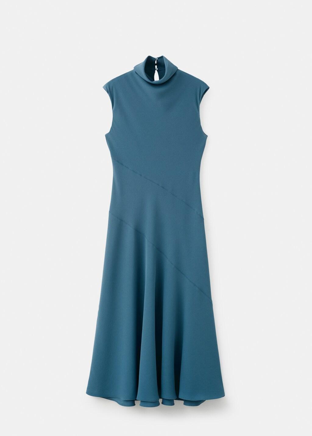 MEDIUM BLUE Long dress with draped neck, Medium Blue, large image number 7