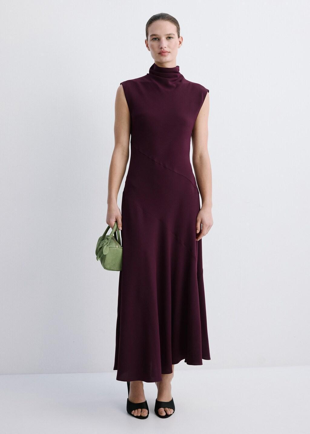 Burgundy Long Dress With Draped Neck, 0201_77, medium