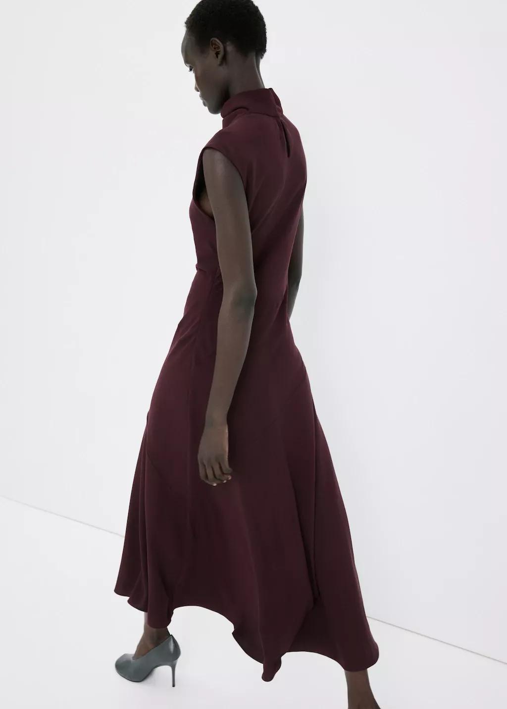 Burgundy Long Dress With Draped Neck, 0201_77, large image number 2
