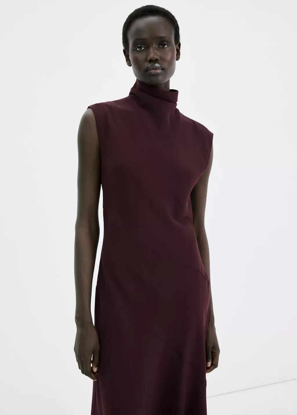 Burgundy Long Dress With Draped Neck, 0201_77, large image number 3