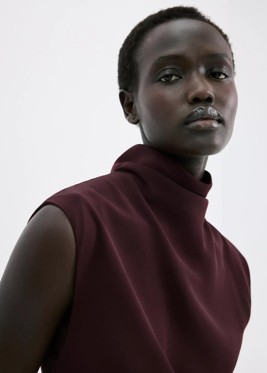 Burgundy Long Dress With Draped Neck, 0201_77, large image number 4