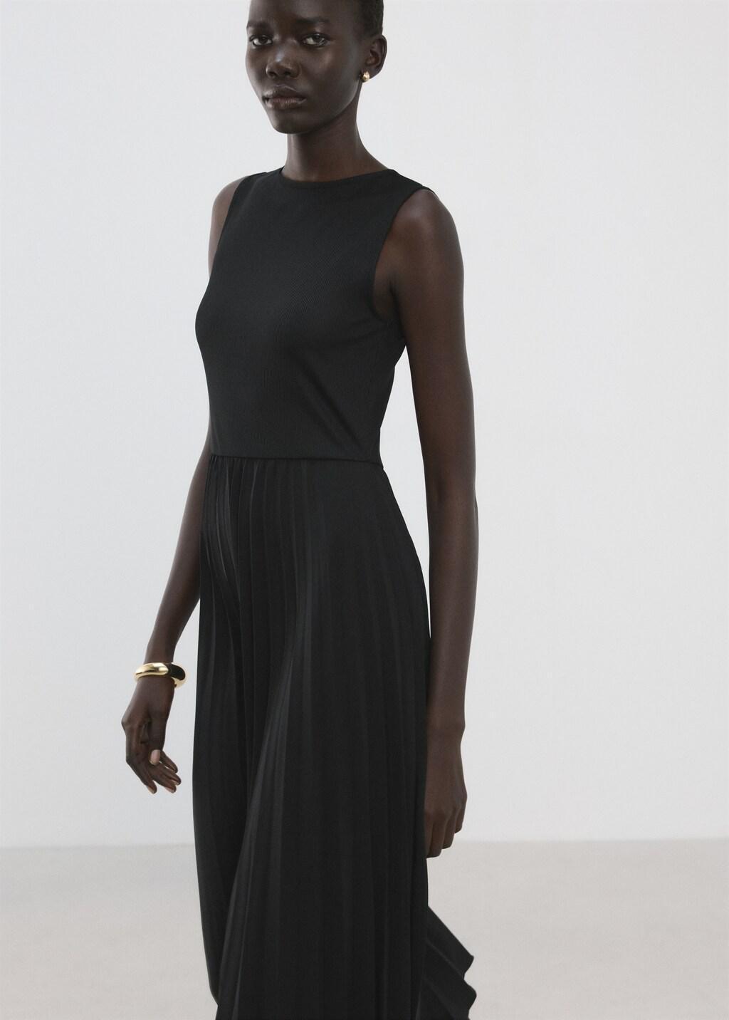 Black Flared Midi-Dress With Belt, Black, large image number 3