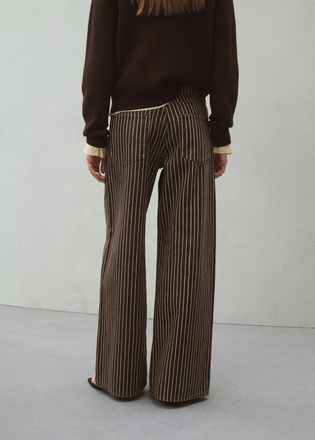Brown Wide Leg Striped Jeans, Dark Brown, large image number 2