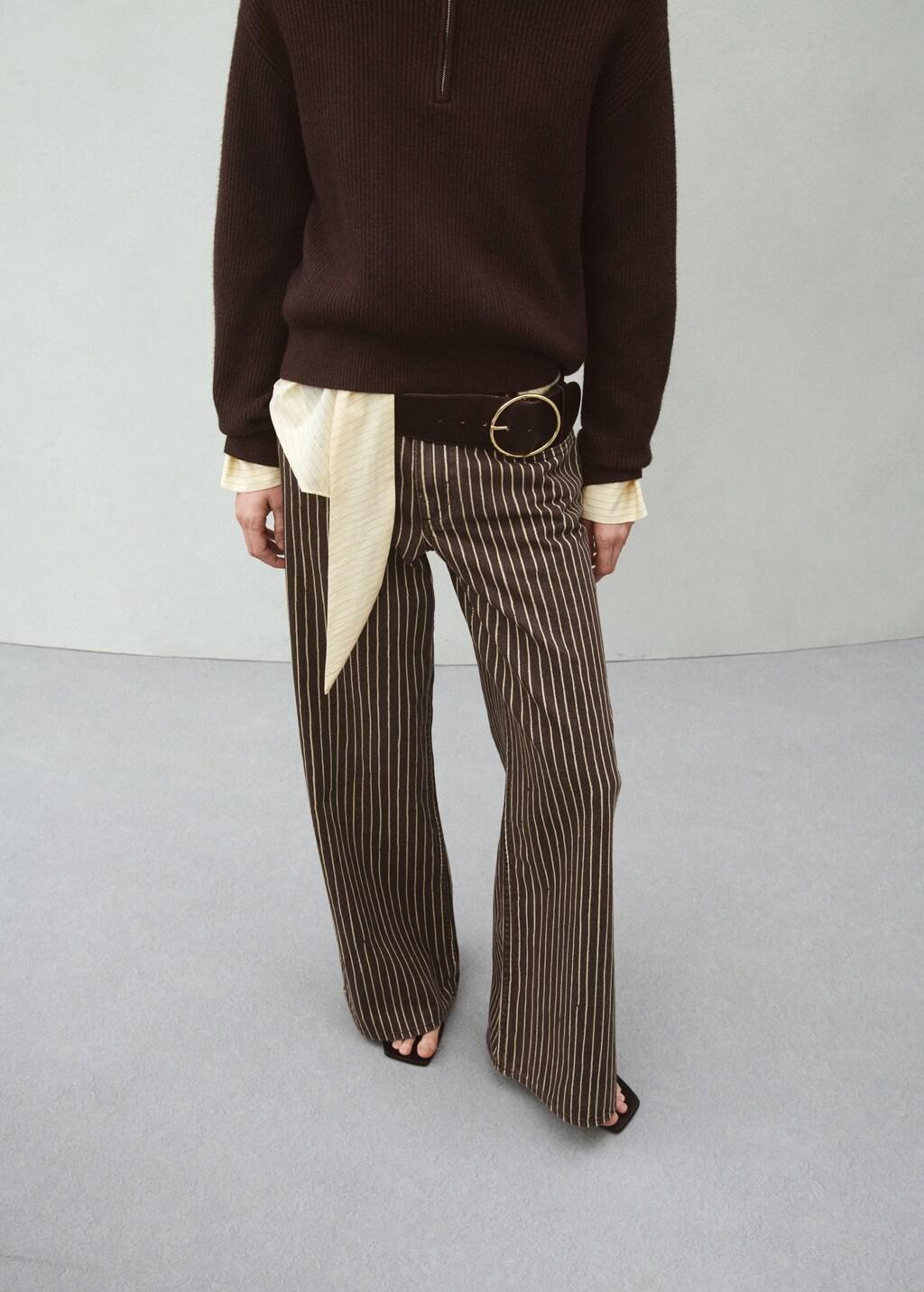 Brown Wide Leg Striped Jeans, Dark Brown, large image number 3