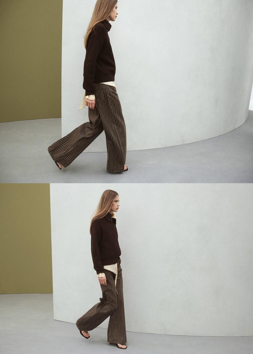 Brown Wide Leg Striped Jeans, Dark Brown, large image number 4