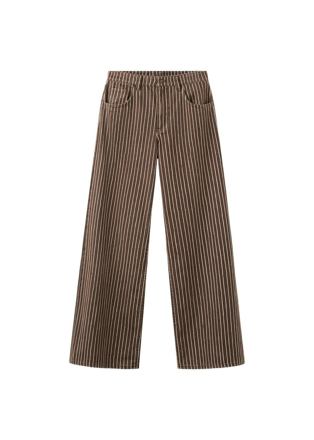 Brown Wide Leg Striped Jeans, Dark Brown, large image number 6