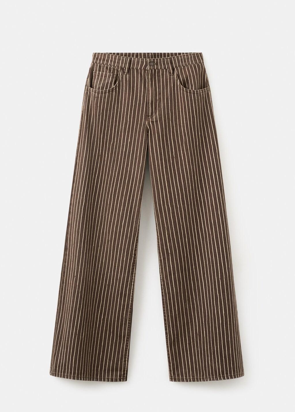 Brown Wide Leg Striped Jeans, Dark Brown, large image number 7