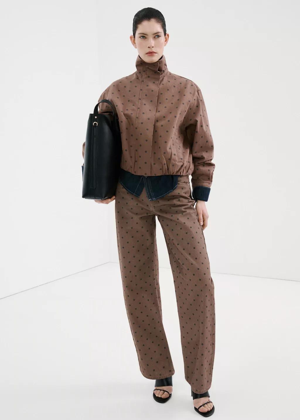 Brown Polka Dot Balloon Jeans, Dark Brown, medium