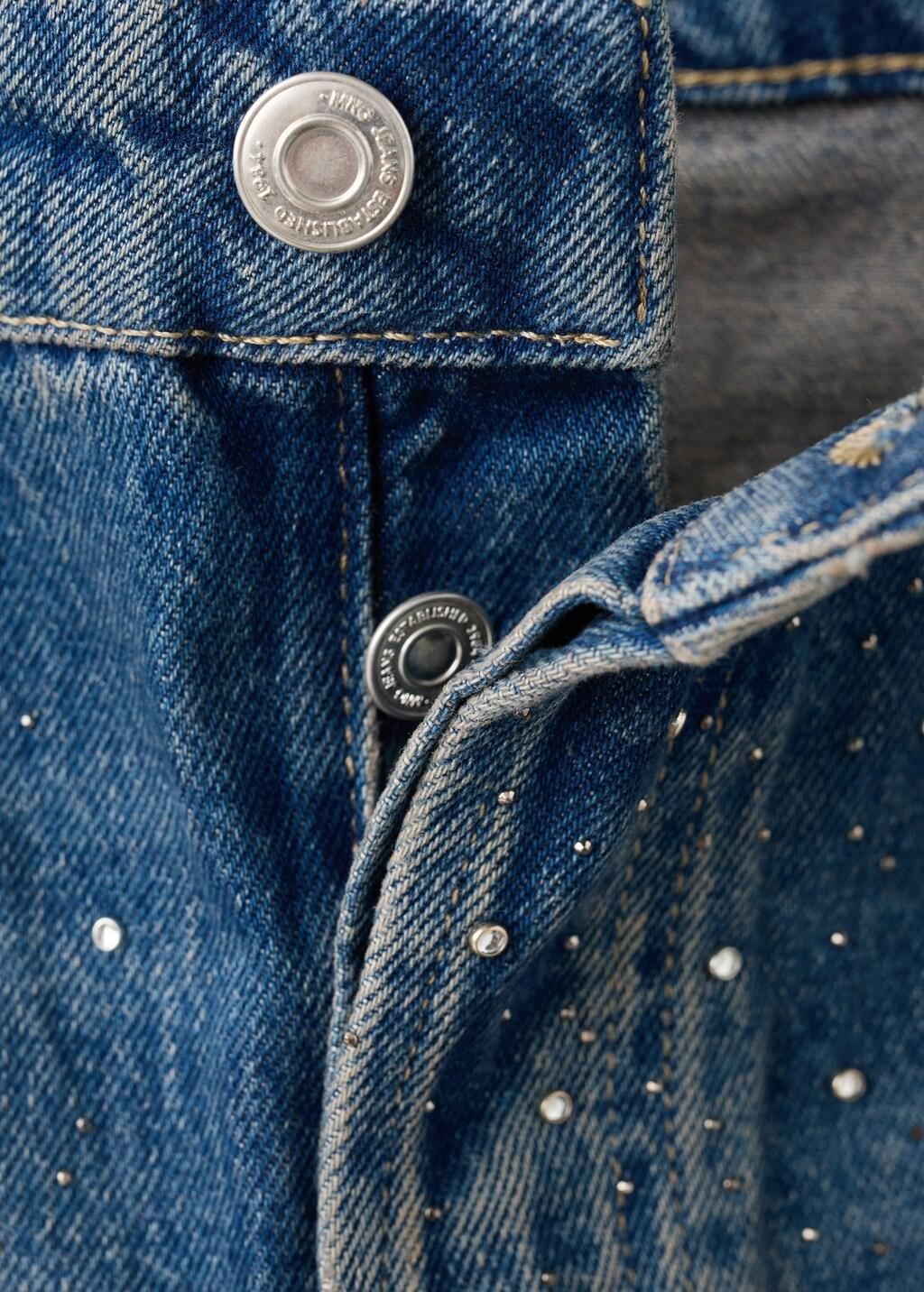 Blue Wide Leg Jeans With Rhinestones, Open Blue, large image number 1