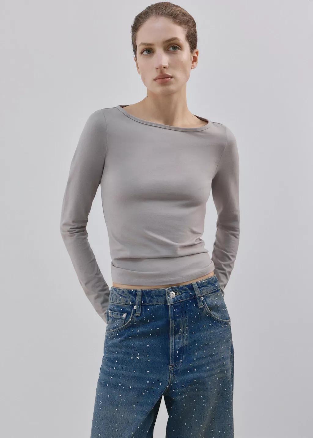 Blue Wide Leg Jeans With Rhinestones, Open Blue, large image number 4