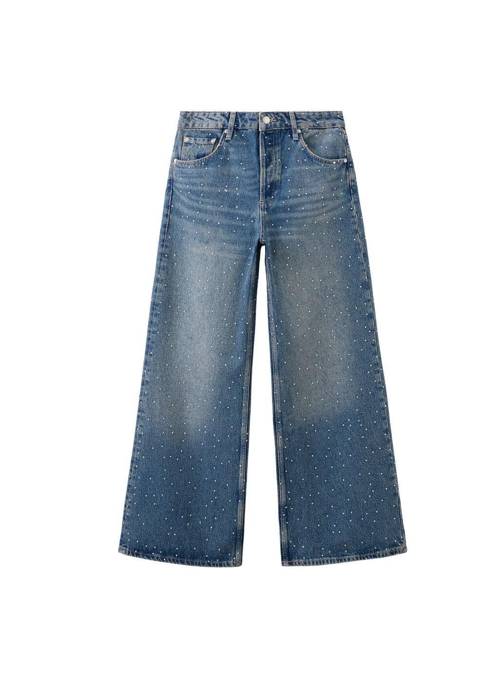 Blue Wide Leg Jeans With Rhinestones, Open Blue, large image number 6