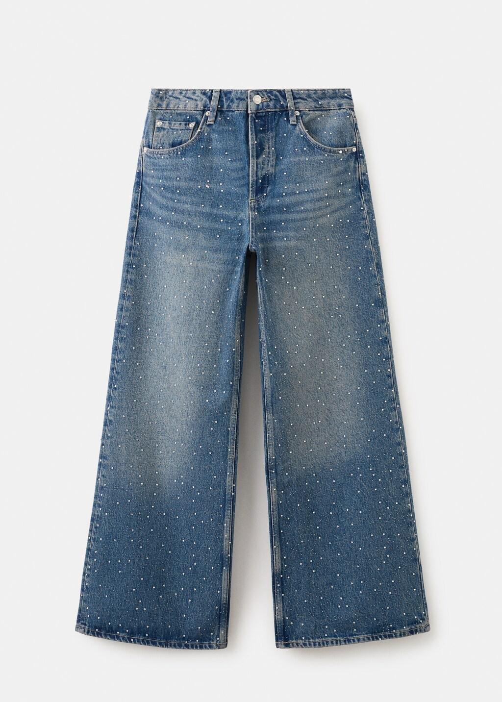 Blue Wide Leg Jeans With Rhinestones, Open Blue, large image number 7