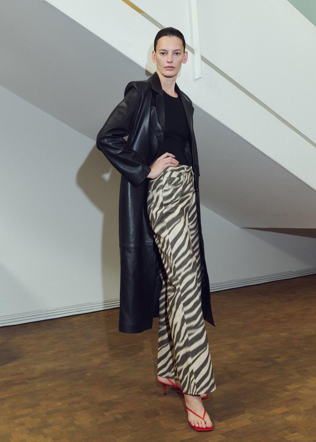 Natural White Zebra-Print Straight-Fit Jeans, Natural White, large image number 0