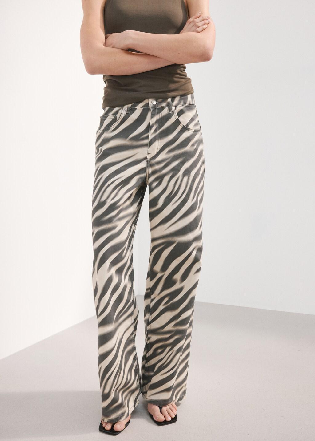 Natural White Zebra-Print Straight-Fit Jeans, Natural White, large image number 3